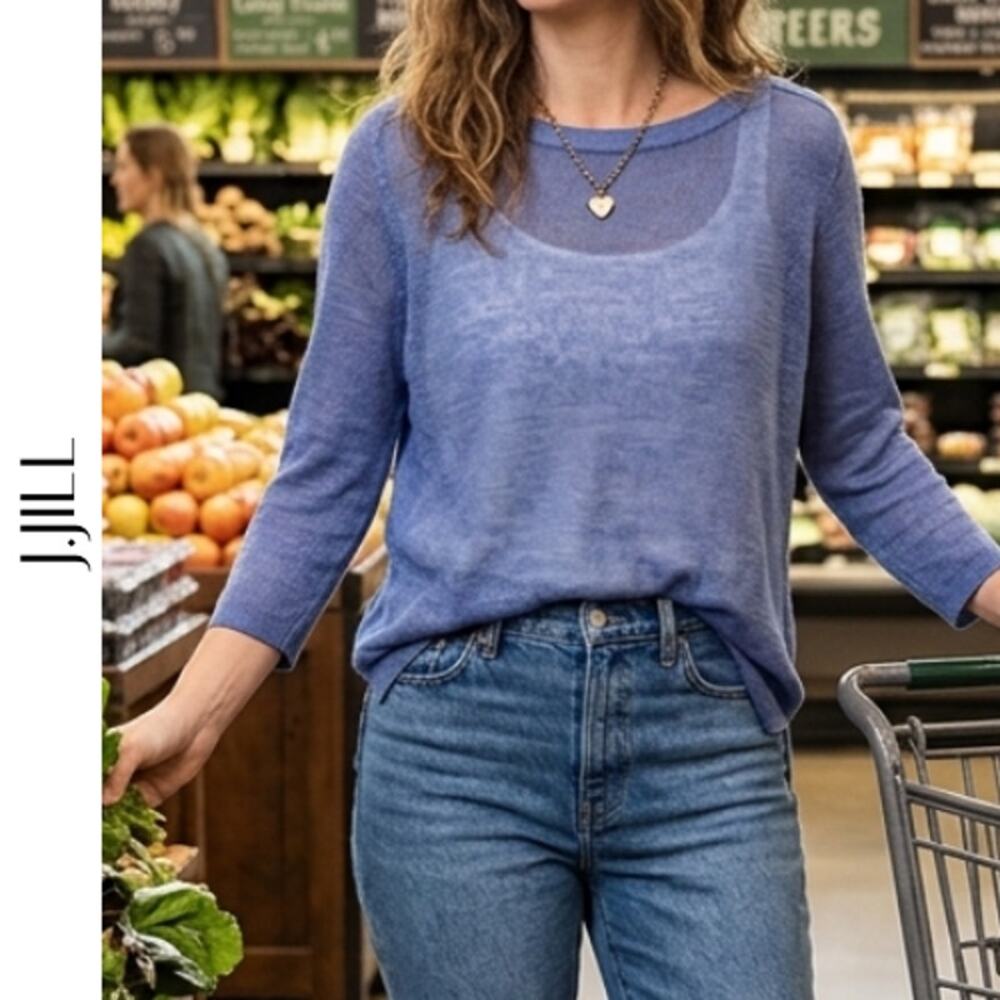 J. JILL Periwinkle Blue Lightweight Knit Sweater S Semi Sheer Layering